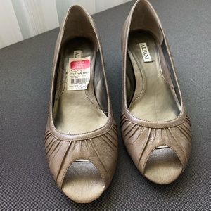 Silver Low Heel Peep Toe